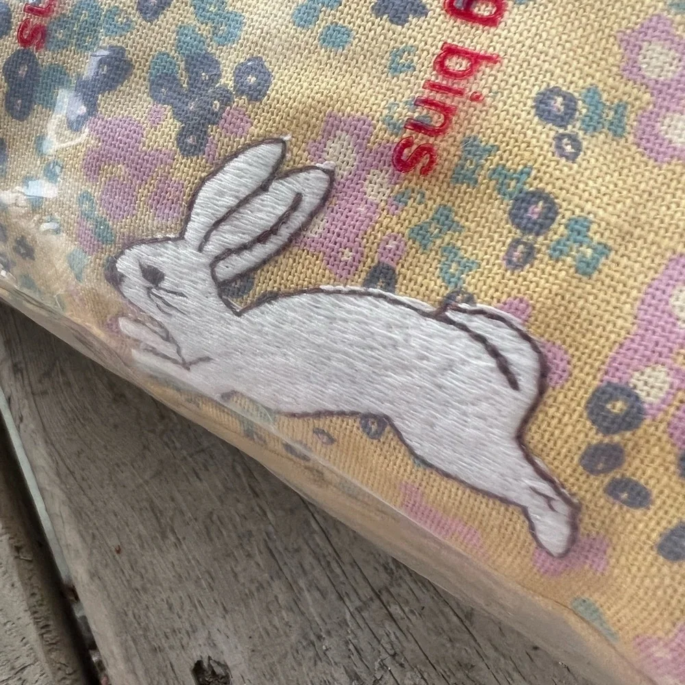 threshold embroidered bunny yellow pillow with tassels 14”x20”